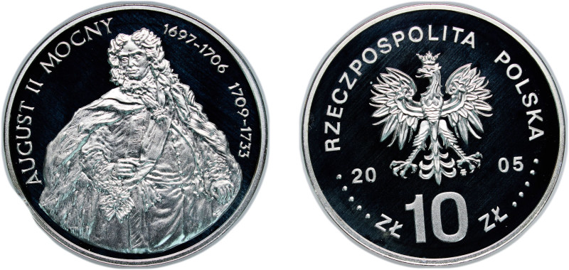 Poland Third Republic 2005 MW 10 Zlotys (August II Mocny) Silver (.925) Warsaw M...