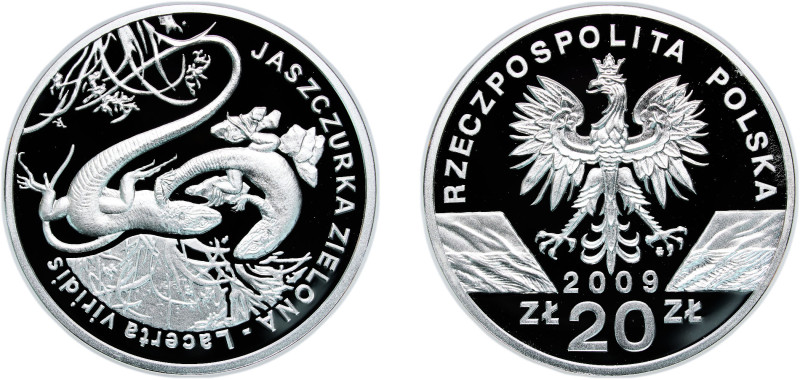 Poland Third Republic 2009 MW 20 Zlotys (Jaszczurka zielona (Lacerta viridis)) S...