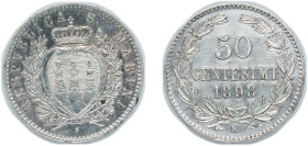 San Marino Republic 1898 R 50 Centesimi Silver (.835) Rome Mint (40000) 2.52g AU Cleaned KM 3