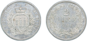 San Marino Republic 1906 R 2 Lire Silver (.835) Rome Mint (15000) 10.06g AU KM 5