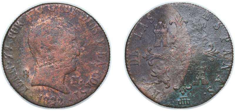 Spain Kingdom 1822 8 Maravedis - Fernando VII (Constitutional) Copper Segovia Mi...