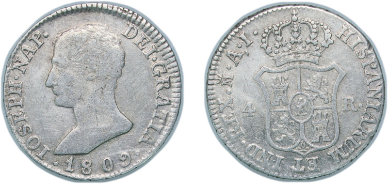 Spain Kingdom 1809 M AI 4 Reales - Jose I Bonaparte Silver (.812) Madrid Mint 5....