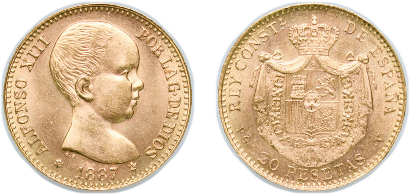 Spain Kingdom 1887 *19-62 PGV 20 Pesetas - Alfonso XIII (1st portrait) Gold (.90...