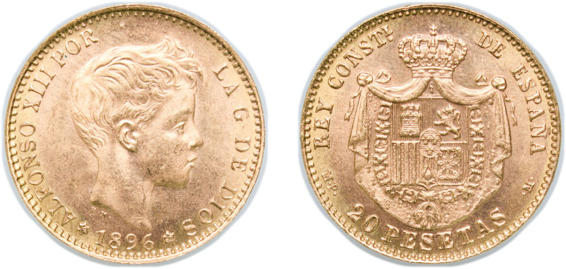 Spain Kingdom 1896 *19-62 MPM 20 Pesetas - Alfonso XIII (3rd portrait) Gold (.90...