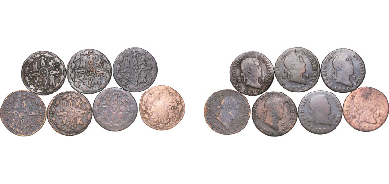 Spain Kingdom 1828-1831 2 Maravedis - Fernando VII (7 Lots) Copper Segovia Mint ...