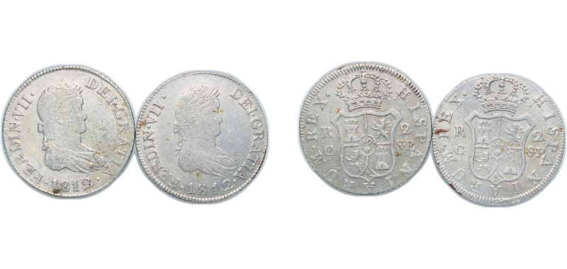 Spain Kingdom 1812 C SF 2 Reales - Fernando VII (2 Lots) Silver (.812) Catalunya...