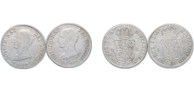 Spain Kingdom 1812 S LA 4 Reales - Jose I Bonaparte (2 Lots) Silver (.812) Sevil...