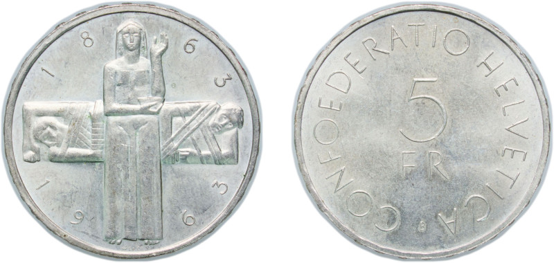 Switzerland Federal State 1963 B 5 Francs (Red Cross) Silver (.835) Bern Mint (6...