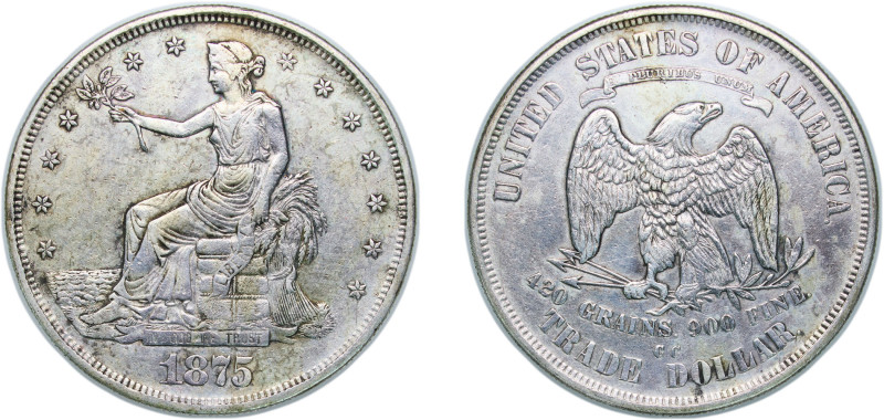 United States Federal republic 1875 CC 1 Dollar "Trade Dollar" Silver (.900) Car...