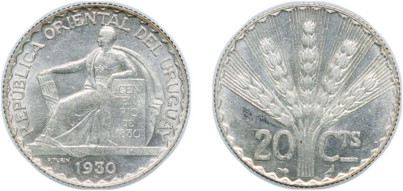 Uruguay Oriental Republic of Uruguay 1930 20 Centésimos (Constitution) Silver (....