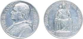 Vatican City City State 1931 10 Lire - Pivs XI Silver (.835) Rome Mint (50000) 10g XF KM 8