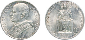 Vatican City City State 1937 10 Lire - Pivs XI Silver (.835) Rome Mint (40000) 10g BU KM 8