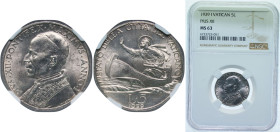 Vatican City City State 1939 5 Lire - Pivs XII Silver (.835) Rome Mint (100000) 5g NGC MS 63 KM 28