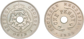 Zimbabwe Southern Rhodesia British colony 1935 1 Penny - George V Copper-nickel Royal Mint (Tower Hill) (492000) 6.52g UNC KM 7 Schön 2