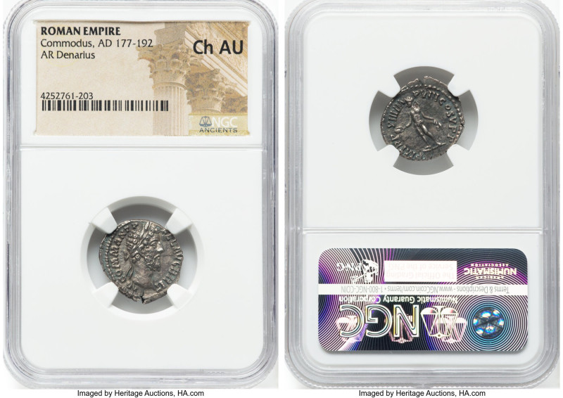 Commodus, as Augustus (AD 177-192). AR denarius (18mm, 5h). NGC Choice AU. Rome,...