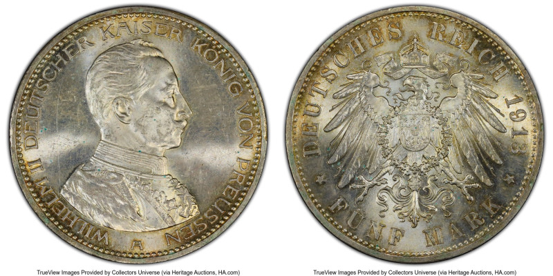 Prussia. Wilhelm II 5 Mark 1913-A MS63 PCGS, Berlin mint, KM536, J-114. HID09801...