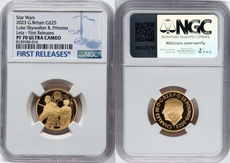 Charles III gold Proof "Luke Skywalker & Princess Leia" 25 Pounds (1/4 oz) 2023 ...