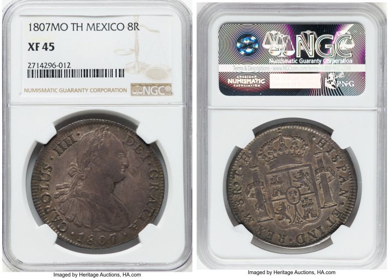 Charles IV 8 Reales 1807 Mo-TH XF45 NGC, Mexico City mint, KM109, Cal-986. HID09...