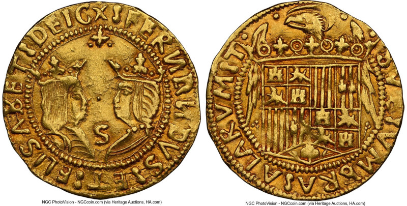 Ferdinand & Isabella gold 2 Excelentes ND (1476-1516)-S AU58 NGC, Seville mint, ...