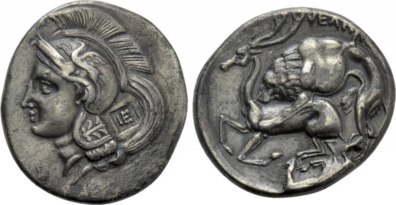 LUCANIA. Velia. Nomos (Circa 280 BC).

Obv: Helmeted head of Athena left; A ab...