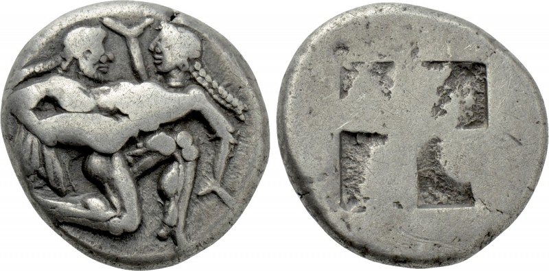 THRACE. Thasos. Stater (Circa 500-480 BC). 

Obv: Ithyphallic satyr advancing ...