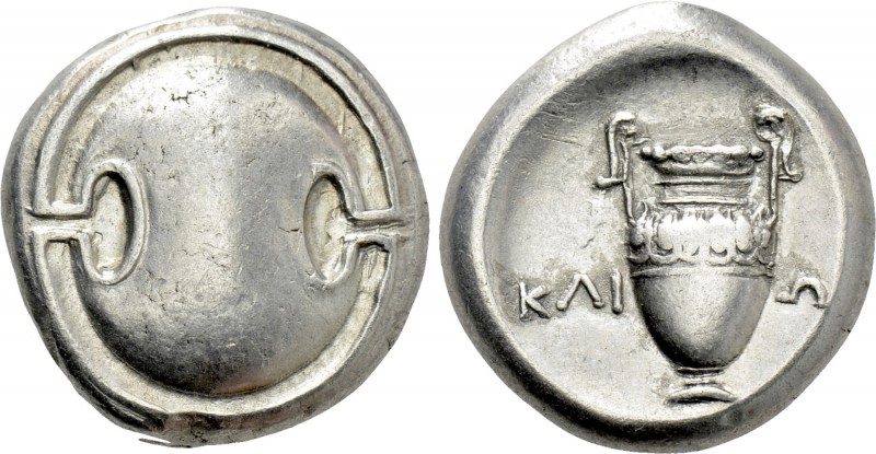 BOEOTIA. Thebes. Stater (Circa 368-364 BC). Klion-, magistrate. 

Obv: Boeotia...