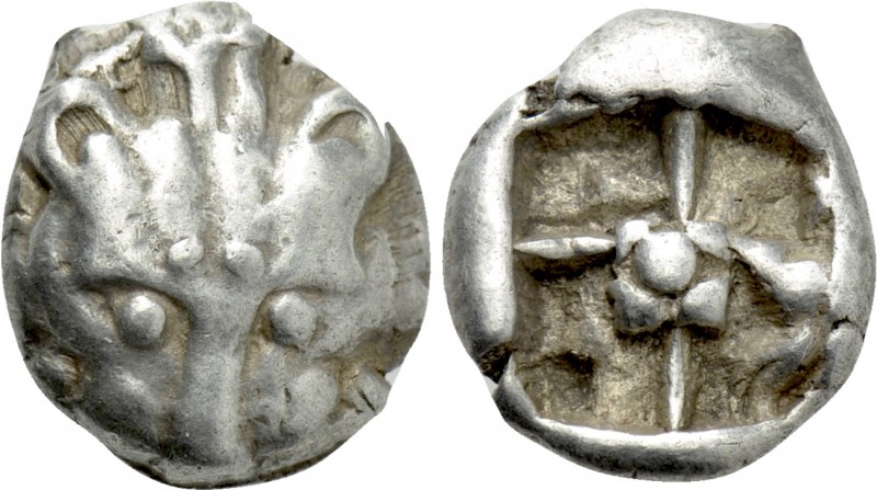 WESTERN ASIA MINOR. Uncertain. Drachm (5th century BC). 

Obv: Facing head or ...
