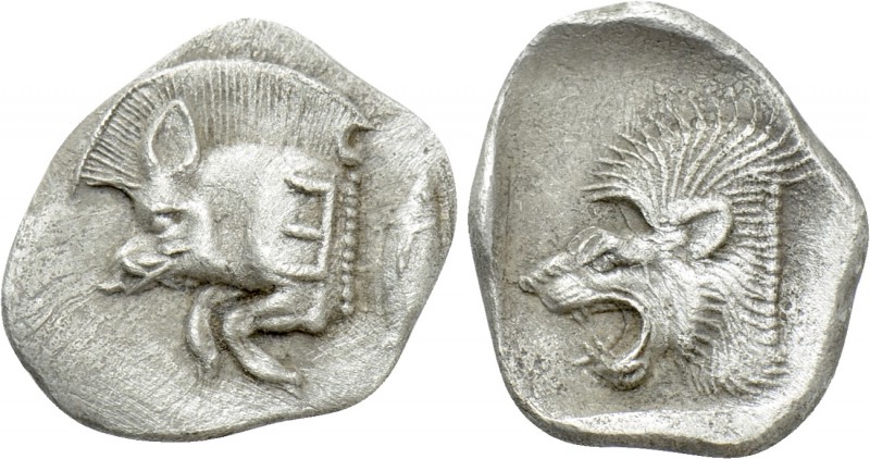MYSIA. Kyzikos. Obol (Circa 450-400 BC). 

Obv: Forepart of boar left, with Ǝ ...