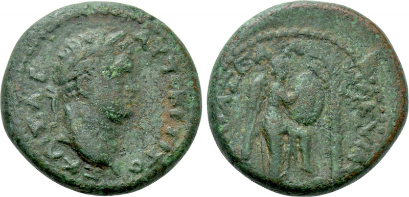JUDAEA. Caesarea Maritima. Titus (79-81). Ae. "Judaea Capta" issue. 

Obv: AYT...