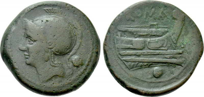 ANONYMOUS. Uncia (Circa 217-215 BC). Roma. 

Obv: Helmeted head of Roma left; ...