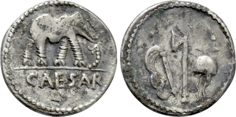 JULIUS CAESAR. Fourrée Denarius (49 BC). Contemporary imitation of military mint...