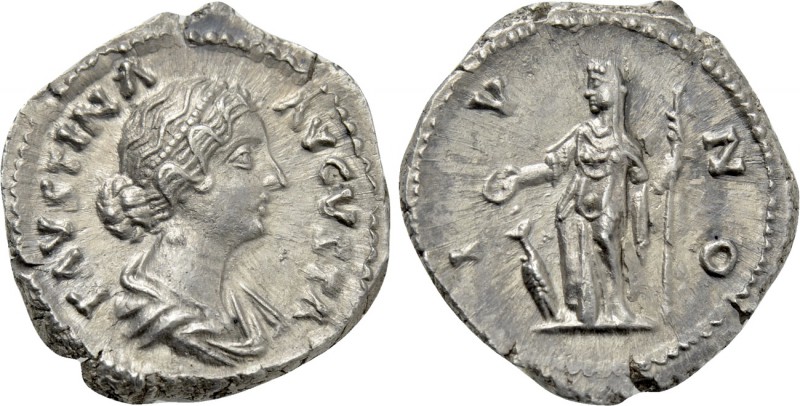 FAUSTINA II (Augusta, 147-175). Denarius. Rome. 

Obv: FAVSTINA AVGVSTA. 
Dra...