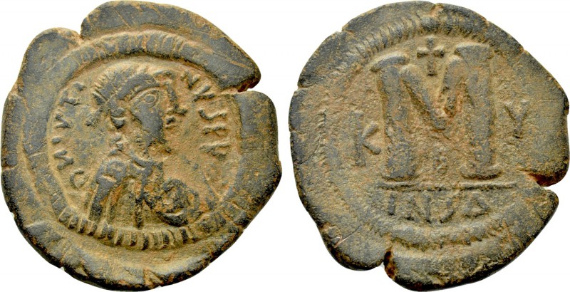 JUSTIN I (518-527). Follis. Cyzicus. Dated IY 4 (525/6). 

Obv: D И IVSTINVS P...