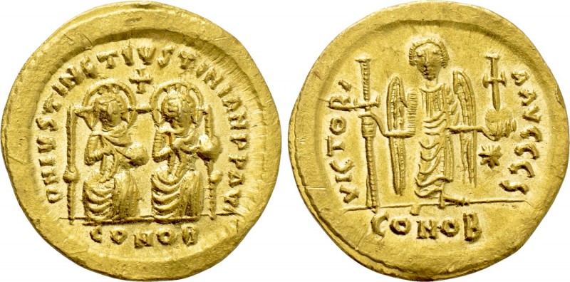 JUSTIN & JUSTINIAN (527). GOLD Solidus. Constantinople.

Obv: D N IVSTIN ЄT IV...
