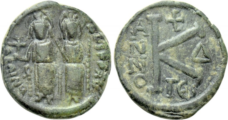 JUSTIN II with SOPHIA (565-578). Half Follis. Military mint imitating Thessaloni...