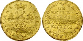 GERMANY. Lübeck. GOLD Ducat (1717). Commemorating the 200th anniversary of the Reformation.