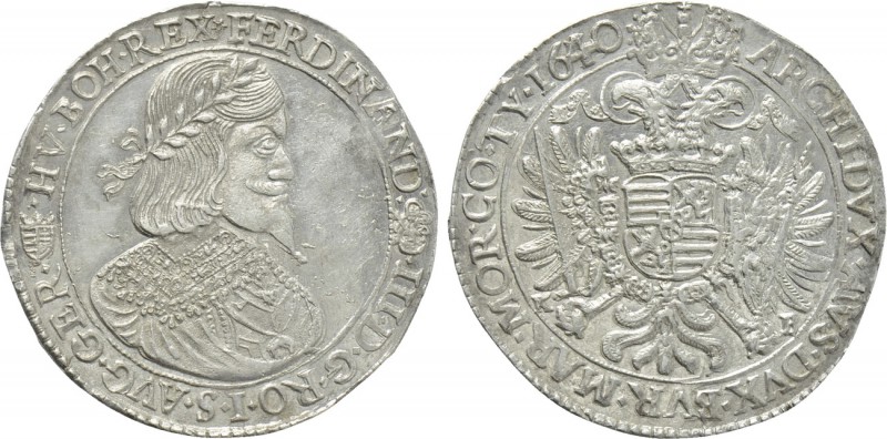 HOLY ROMAN EMPIRE. Ferdinand III (1637-1657). Reichstaler (1640-KB). Kremnitz. ...