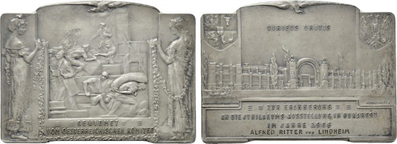 ROMANIA & AUSTRIA. Silvered Bronze Plaque (1906). By R. Sacher & H. Unger. For t...