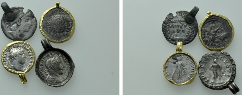 4 Roman Coins Used as Amuletts. 

Obv: .
Rev: .

. 

Condition: See pictu...
