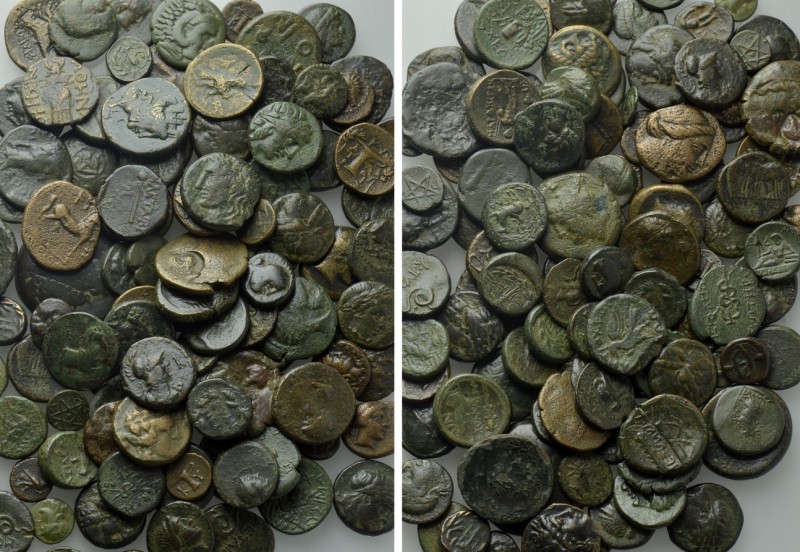 Circa 110 Greek Coins. 

Obv: .
Rev: .

. 

Condition: See picture.

We...