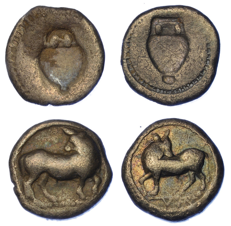 LUCANIA - SIBARI.

Lotto di due monete.

Triobolo, circa 510-475 a.C. (2 ese...