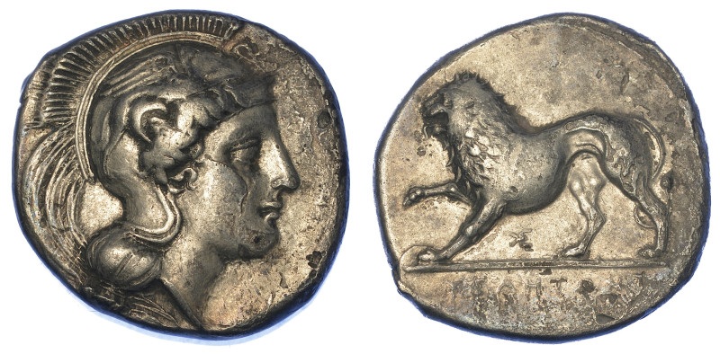 LUCANIA - VELIA.

Nomos, 334-330 a.C.

Testa elmata di Atena a d. R/ Leone a...