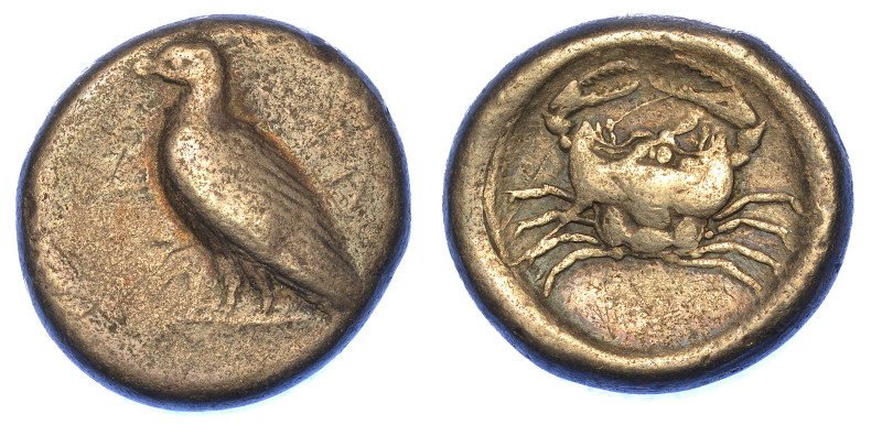 SICILIA - AGRIGENTO.

Didracma, 490 a.C.

Aquila, con le ali ripiegate, in p...