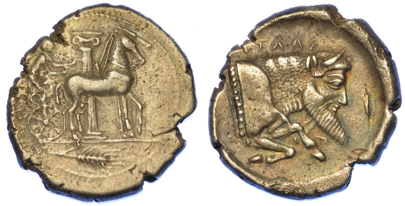 SICILIA - GELA.

Tetradracma, 465-460 a.C.

Quadriga lenta guidata a d. dall...