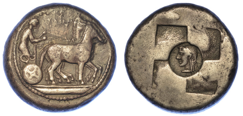 SICILIA - SIRACUSA.

Tetradracma, 510-490 circa.

Quadriga lenta guidata a d...