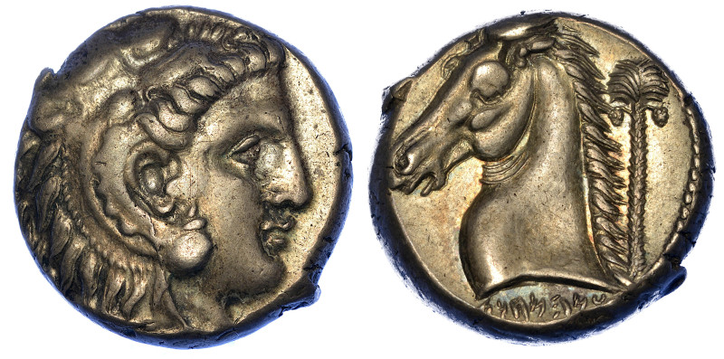 SICILIA - PERIODO SICULO PUNICO.

Tetradracma, 300-289 a.C.

Testa del giova...