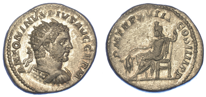 CARACALLA, 198-217.

Antoniniano, anno 215.

Busto radiato, drappeggiato e c...