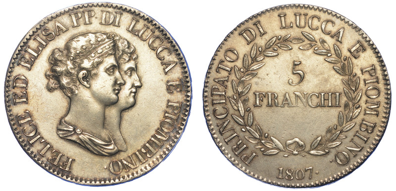 LUCCA. ELISA BONAPARTE E FELICE BACIOCCHI, 1805-1814.

5 Franchi 1807.

Busti ac...