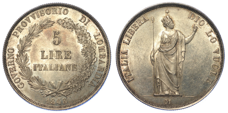 MILANO. GOVERNO PROVVISORIO DI LOMBARDIA 1848.

5 Lire 1848.

Valore fra rami di...