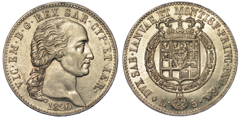 REGNO DI SARDEGNA. VITTORIO EMANUELE I DI SAVOIA, 1802-1821.

5 Lire 1820.

Test...